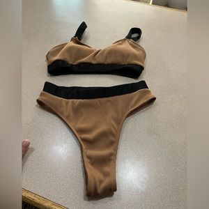 Size Medium Brown Ribbed Bathing Suit